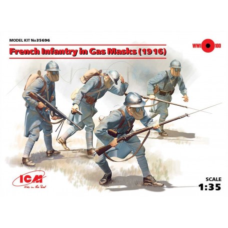 Französische Infanterie in Gasmasken (1918) (4 Figuren)  Das Set enthält eine Figur des Sergeanten und drei Soldatenfiguren fran