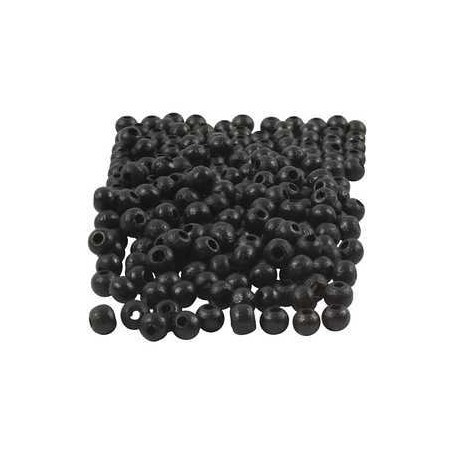 Holzperlen, D: 5 mm, Lochgröße 1,5 mm, Schwarz, 6g, ca. 150 Stck. Perlen und Knöpfe