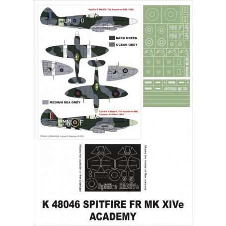 Supermarine Spitfire F Mk.XIVe 2 Baldachin Maske (innen und außen) + 2 Insignien Masken (so konzipiert, dass die Landwirtschaft 